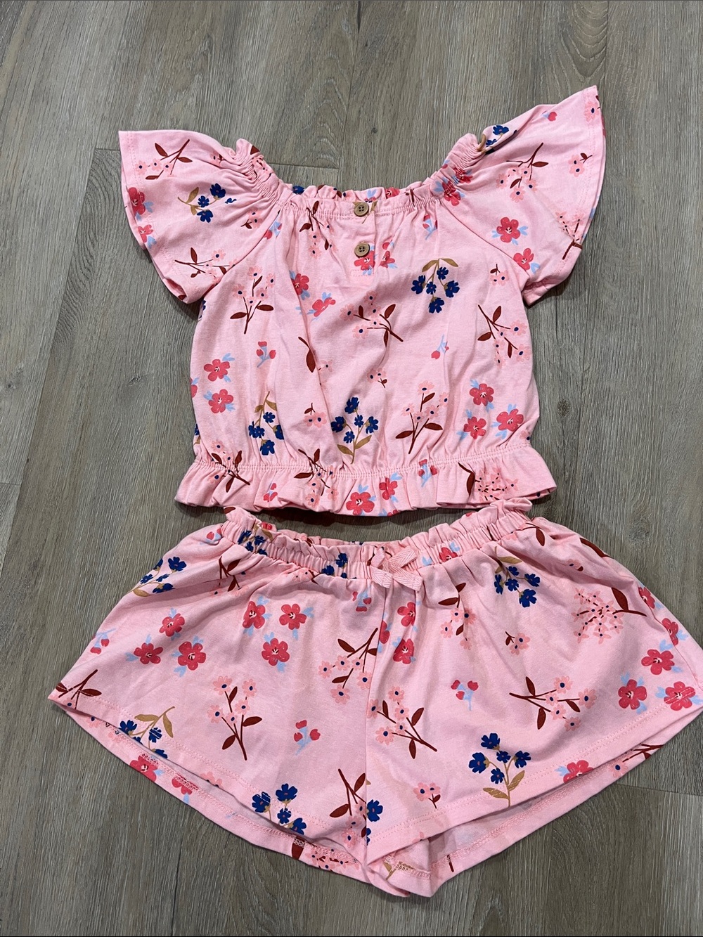 Kids Headquarters Pink Floral Girls Matching Top & Shorts Set